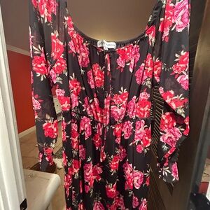 Floral Black and Pink Women's Dress